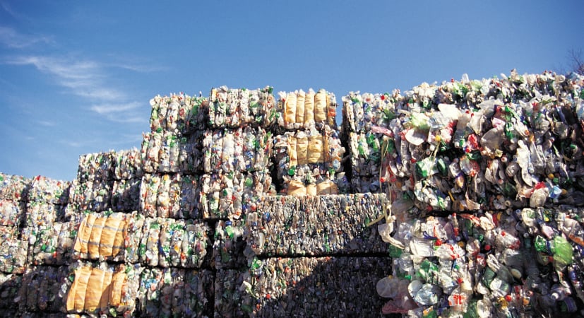 recycled materials in bales at a MRF